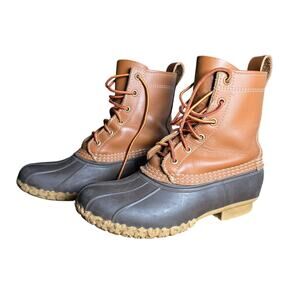 L.L. Bean Womens Bean Duck Boots 6 Brown Leather Rubber Lace Up Waterproof